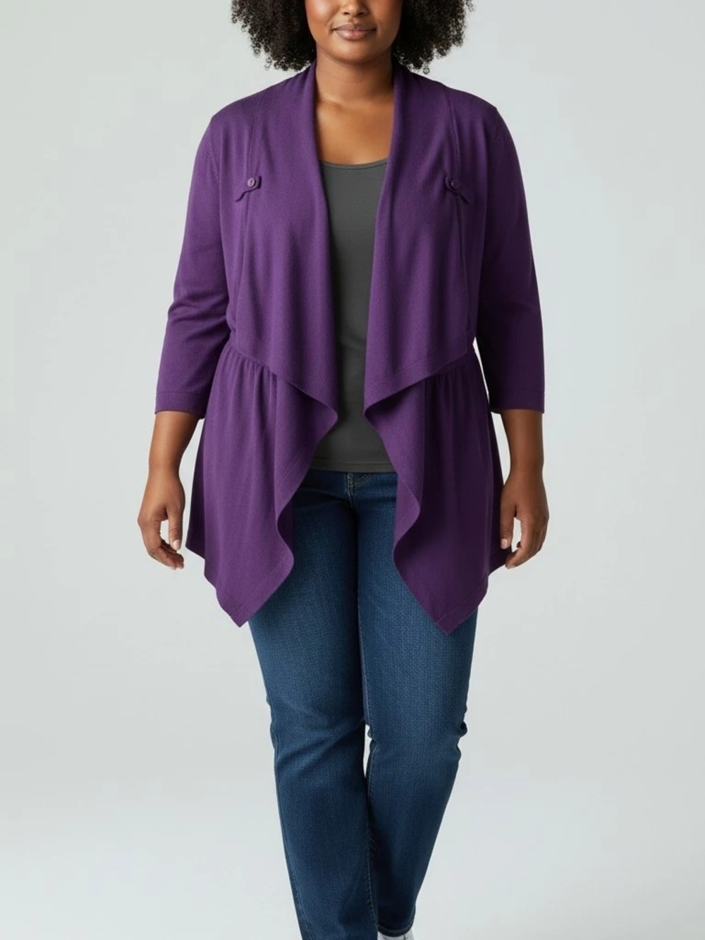 Kim Rogers Purple Draped Open-Front Cardigan
